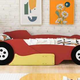Twin Size Race Car-Shaped Platform Bed With Wheels