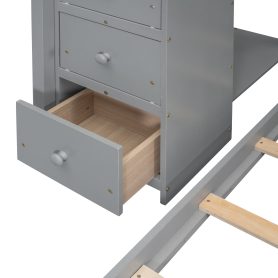 Twin Over Full Bunk Bed With 3-layer Shelves, Drawers And Storage Stairs