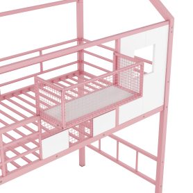 Twin Size Metal Loft Bed With Roof Design And A Storage Box
