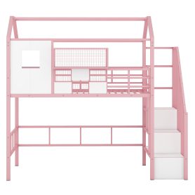 Twin Size Metal Loft Bed With Roof Design And A Storage Box