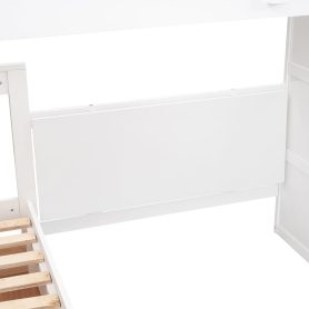 Twin-Twin over Full L-Shaped Bunk Bed With 3 Drawers, Portable Desk and Wardrobe