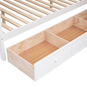 Twin-Twin over Full L-Shaped Bunk Bed With 3 Drawers, Portable Desk and Wardrobe
