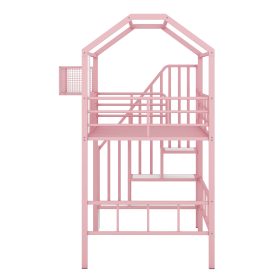 Twin Size Metal Loft Bed With Roof Design And A Storage Box