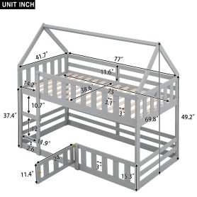 Twin over Twin House Bunk Bed with Fence and Door