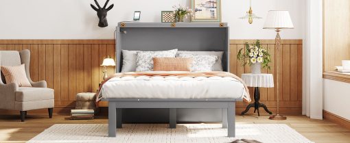 Full Size Murphy Bed with USB Port and removable Shelves