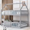 Low Twin over Twin House Bunk Bed with Fence and Door