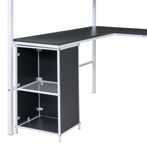 Metal Full Size Loft Bed With Bookcase, Desk And Cabinet