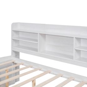 Full Size Wooden Captain Bed with Built-in Bookshelves,Three Storage Drawers and Trundle