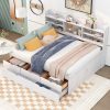Full Size Wooden Captain Bed with Built-in Bookshelves,Three Storage Drawers and Trundle