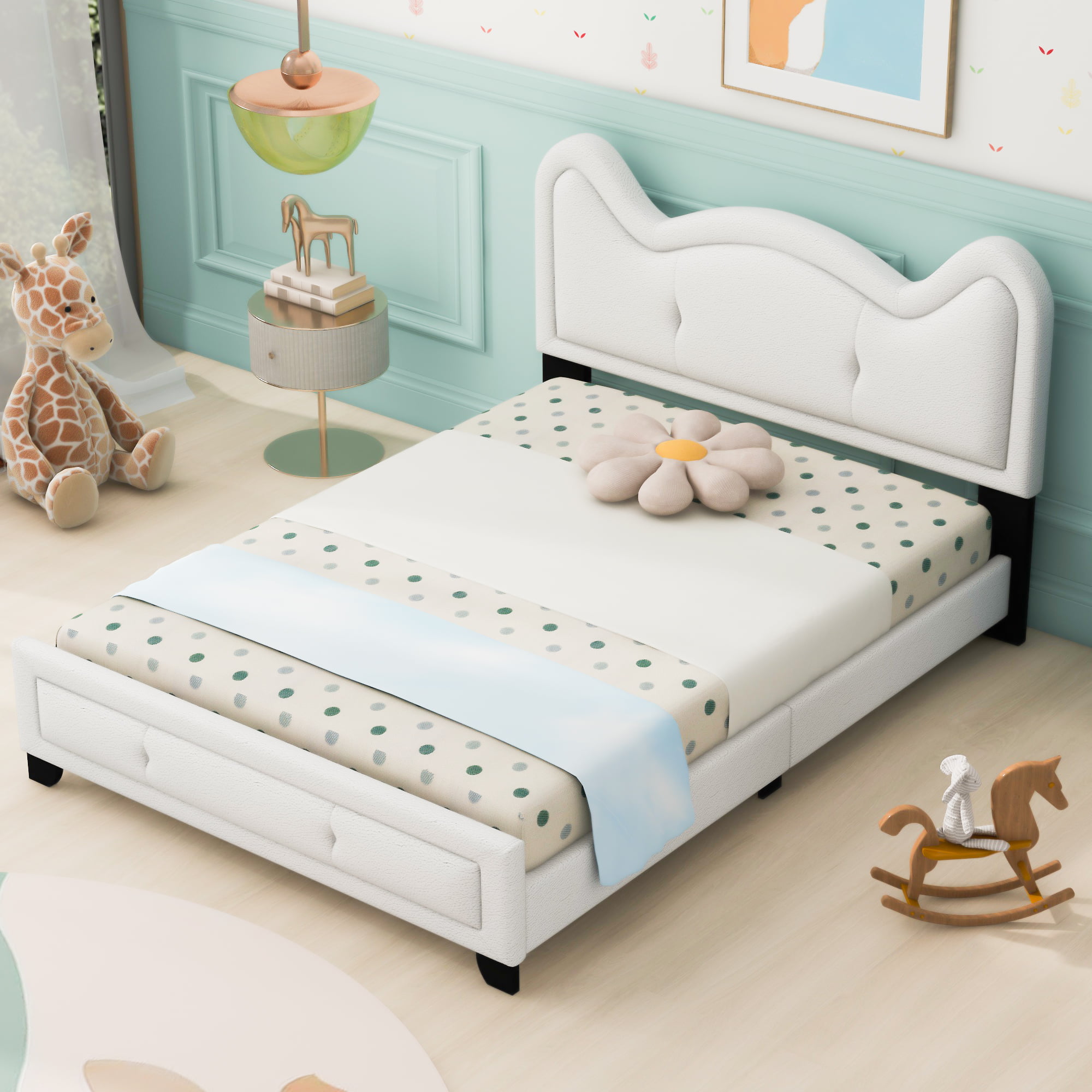 Full Size Upholstered Platform Bed with Carton Ears Shaped Headboard