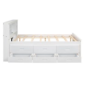 Full Size Platform Bed with Storage Headboard, USB, Twin Size Trundle and 3 Drawers