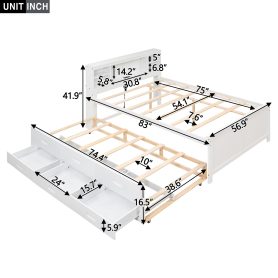 Full Size Platform Bed with Storage Headboard, USB, Twin Size Trundle and 3 Drawers