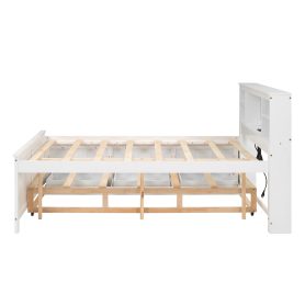 Full Size Platform Bed with Storage Headboard, USB, Twin Size Trundle and 3 Drawers