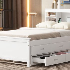 Twin Size Platform Bed With Storage Headboard, Usb, Twin Size Trundle And 3 Drawers