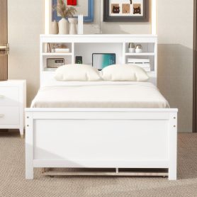 Twin Size Platform Bed With Storage Headboard, Usb, Twin Size Trundle And 3 Drawers