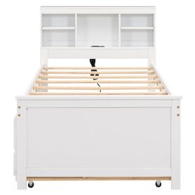 Twin Size Platform Bed With Storage Headboard, Usb, Twin Size Trundle And 3 Drawers