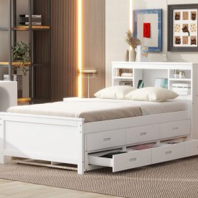 Twin Size Platform Bed With Storage Headboard, Usb, Twin Size Trundle And 3 Drawers