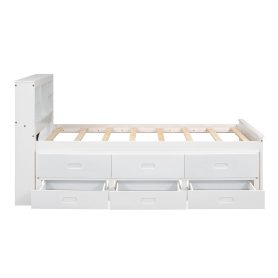 Twin Size Platform Bed With Storage Headboard, Usb, Twin Size Trundle And 3 Drawers