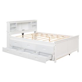 Full Size Platform Bed with Storage Headboard, USB, Twin Size Trundle and 3 Drawers