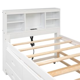 Twin Size Platform Bed With Storage Headboard, Usb, Twin Size Trundle And 3 Drawers