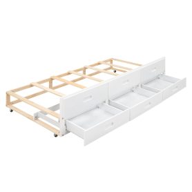 Full Size Platform Bed with Storage Headboard, USB, Twin Size Trundle and 3 Drawers