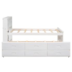 Twin Size Platform Bed With Storage Headboard, Usb, Twin Size Trundle And 3 Drawers