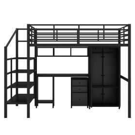 Metal Loft Bed With Table Set And Wardrobe, Full Size