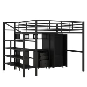Metal Loft Bed With Table Set And Wardrobe, Full Size