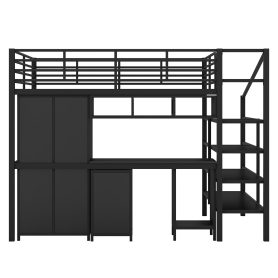 Metal Loft Bed With Table Set And Wardrobe, Full Size