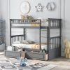 Wood Twin Over Twin Bunk Bed With Drawers, Convertible Beds