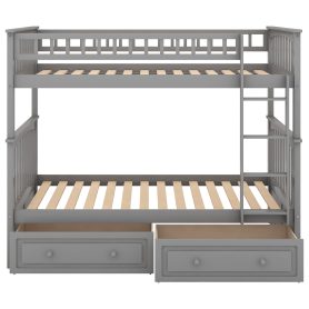 Wood Twin Over Twin Bunk Bed With Drawers, Convertible Beds
