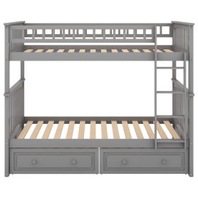Wood Twin Over Twin Bunk Bed With Drawers, Convertible Beds
