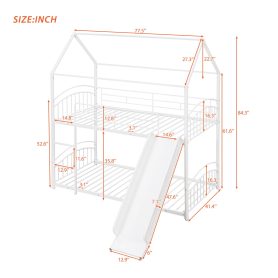 House Shape Twin Over Twin Metal Bunk Bed With Slide