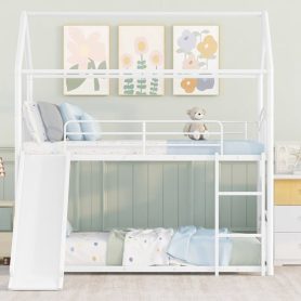 House Shape Twin Over Twin Metal Bunk Bed With Slide