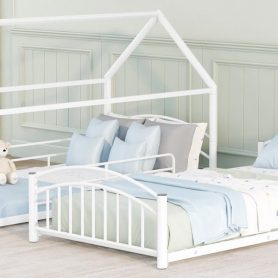 House Shape Twin Over Twin Metal Bunk Bed With Slide