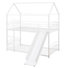 House Shape Twin Over Twin Metal Bunk Bed With Slide
