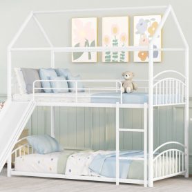 House Shape Twin Over Twin Metal Bunk Bed With Slide