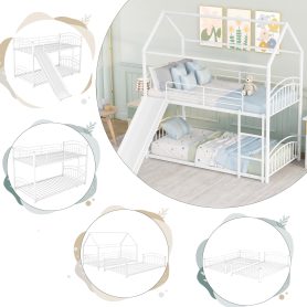 House Shape Twin Over Twin Metal Bunk Bed With Slide