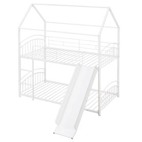 House Shape Twin Over Twin Metal Bunk Bed With Slide