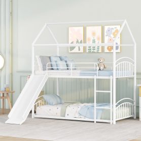 House Shape Twin Over Twin Metal Bunk Bed With Slide