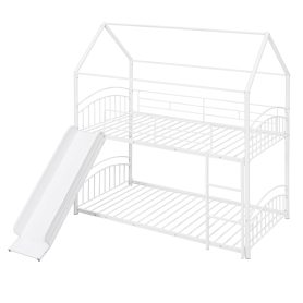 House Shape Twin Over Twin Metal Bunk Bed With Slide