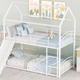 House Shape Twin Over Twin Metal Bunk Bed With Slide