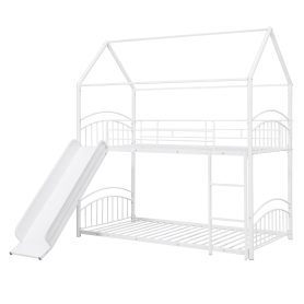 House Shape Twin Over Twin Metal Bunk Bed With Slide
