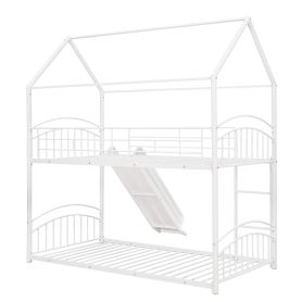 House Shape Twin Over Twin Metal Bunk Bed With Slide