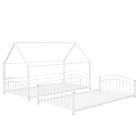 House Shape Twin Over Twin Metal Bunk Bed With Slide