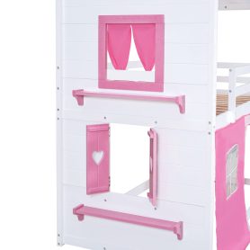 Full Size Bunk Wood House Bed with Elegant Windows, Sills and Tent