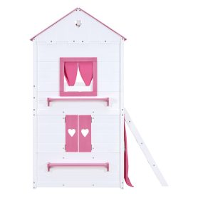 Full Size Bunk Wood House Bed with Elegant Windows, Sills and Tent