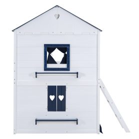 Twin Size Bunk Wood House Bed with Elegant Windows, Sills and Tent