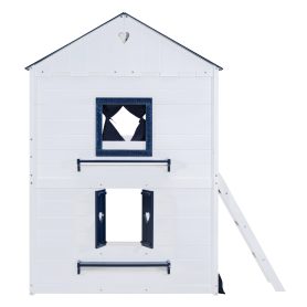 Twin Size Bunk Wood House Bed with Elegant Windows, Sills and Tent