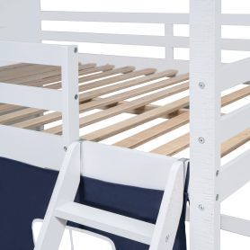 Twin Size Bunk Wood House Bed with Elegant Windows, Sills and Tent